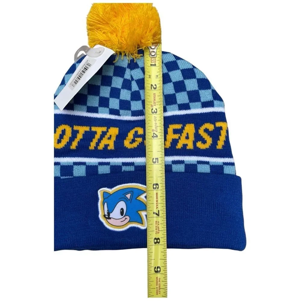 Sonic The Hedgehog Gotta Go Fast Cuffed Pom Beanie Hat Blue nwt stocking stuffer